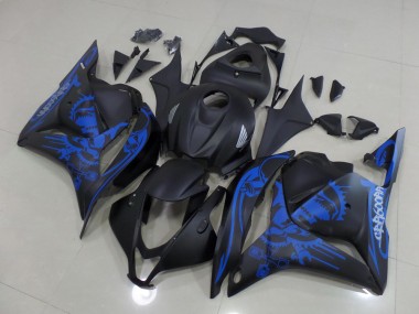 Preisgünstige Honda CBR 600 RR 09-12 Verkleidungen - Matt Schwarzer blauer Totenkopf