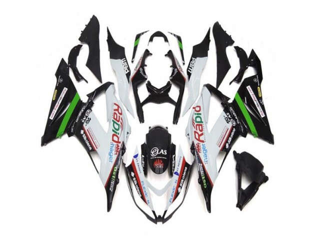 Preisgünstige Kawasaki ZX6R 13-18 Verkleidungen - Weiß Schwarz Preisgünstige Kawasaki ZX6R 13-18 Verkleidungen - Weiß Schwarz